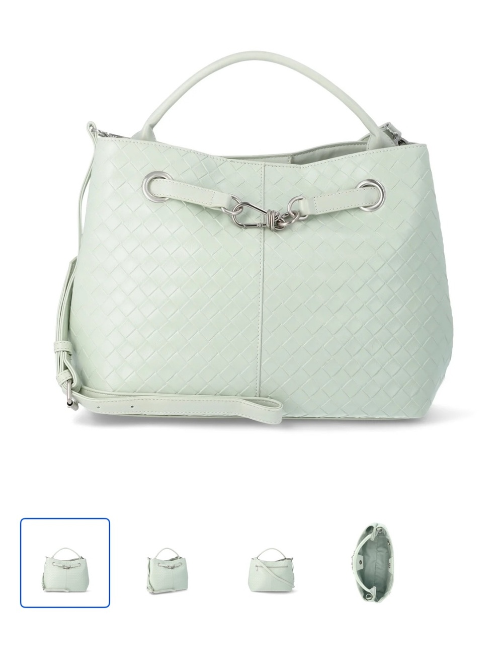 Woven Shoulder Bag in Pale Mint with Top Handle